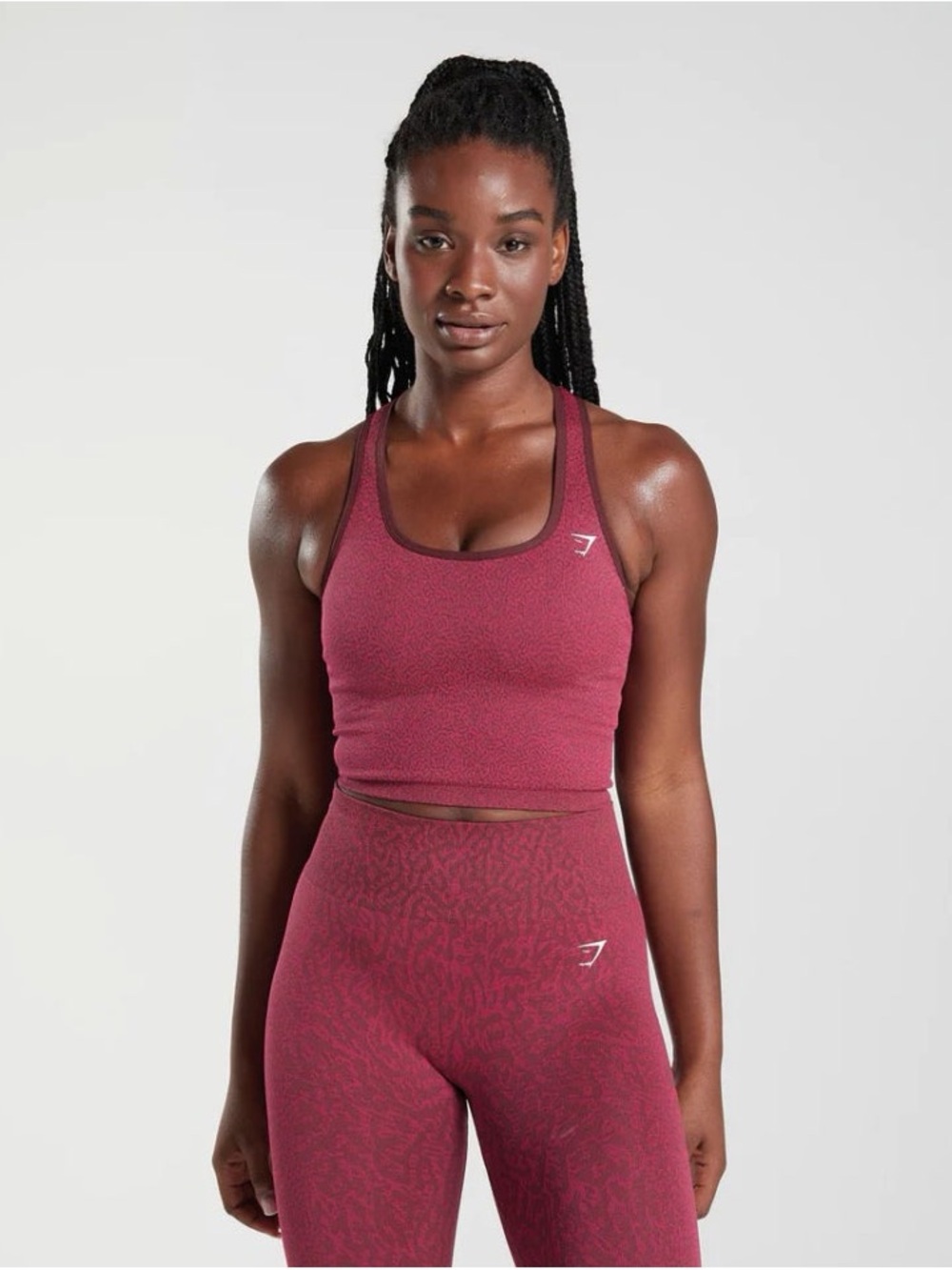 NWOT Gymshark Seamless Crop Sports Bra and Shorts - Maroon/Pink Blend